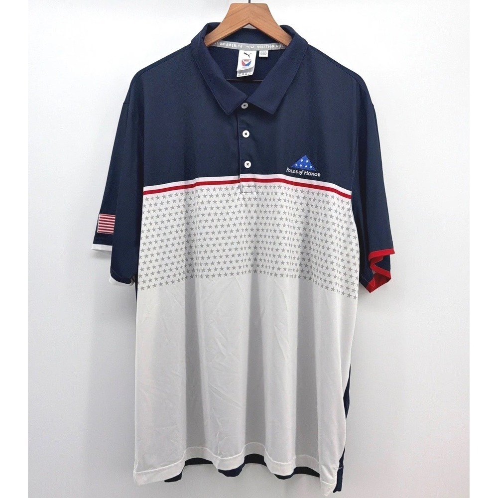 Puma Folds of Honor Polo Shirt Mens XXL Navy Stars Patriot Volition Performance - Picture 4 of 12